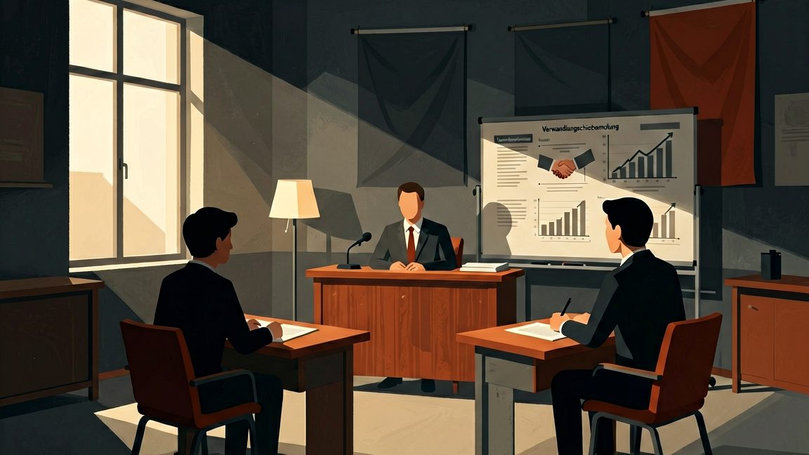 Mock hearing setup used in a German negotiation training (Verhandlungsschulung)