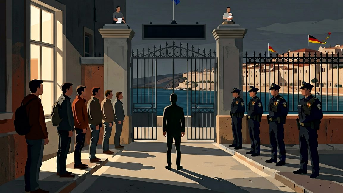 Puerta de África border crossing fence and gate at the Ceuta‑Morocco enclave border