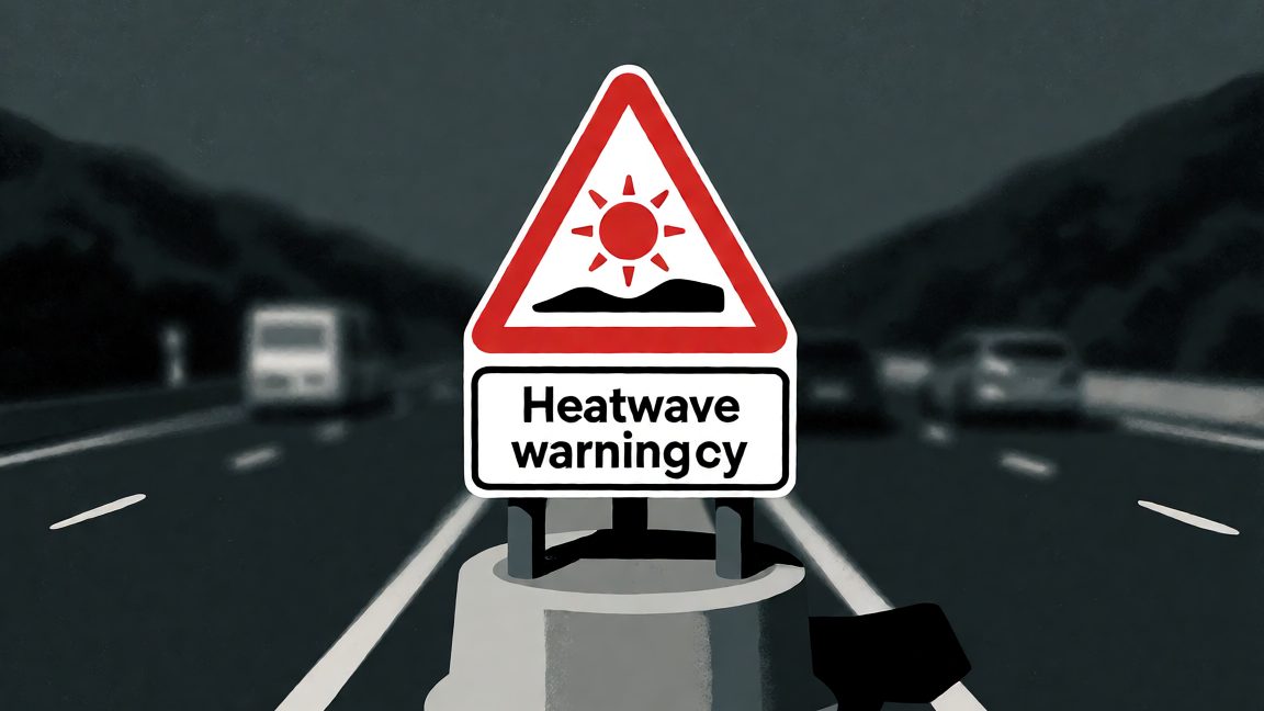 Heatwave warning sign on a UK motorway