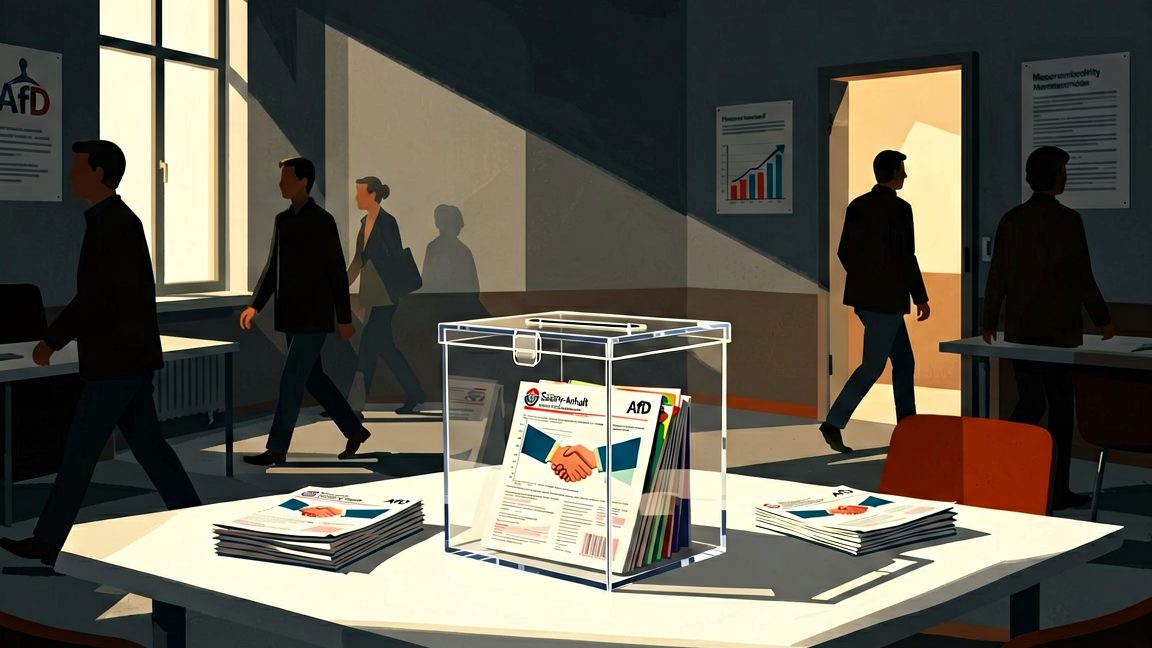 Transparent ballot box used in the Saxony‑Anhalt state election, placed at a polling station in Magdeburg